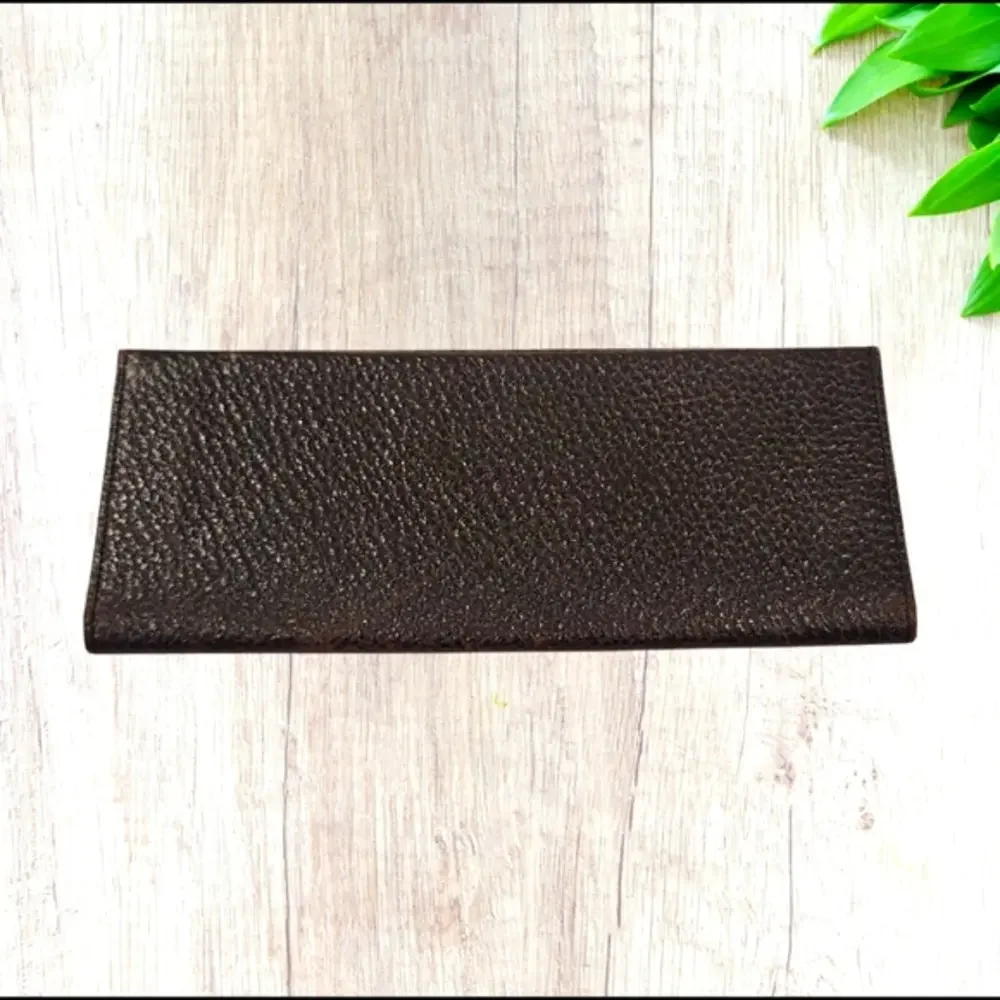 VTG Antique Pebbled Leather Stitched 3 Fold Vest Pocket Long Wallet Bill Fold 9
